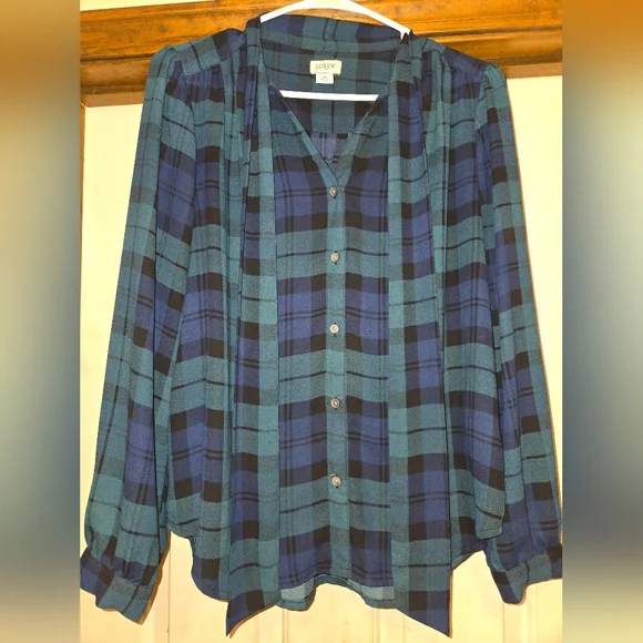 J. Crew Womens Blue/Green Plaid Blouse - Picture 7 of 10